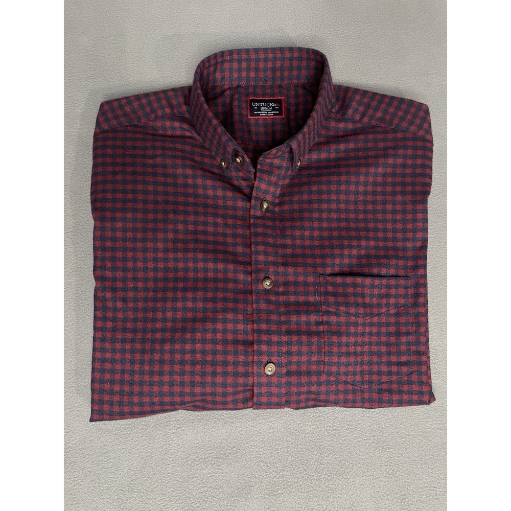 Untuckit Shirt Mens Med Blue/red plaid Button Down Relax fit